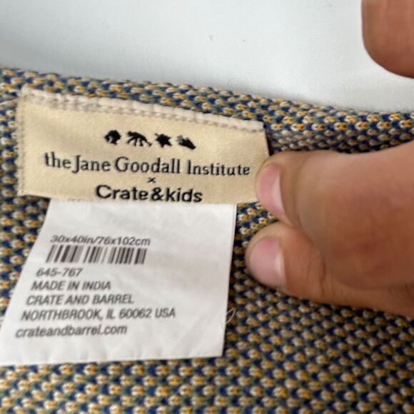Crate Kids Crate & Barrel Jane Goodall 30 x 40 Baby Blanket Green Blue Geometric - Picture 3 of 4
